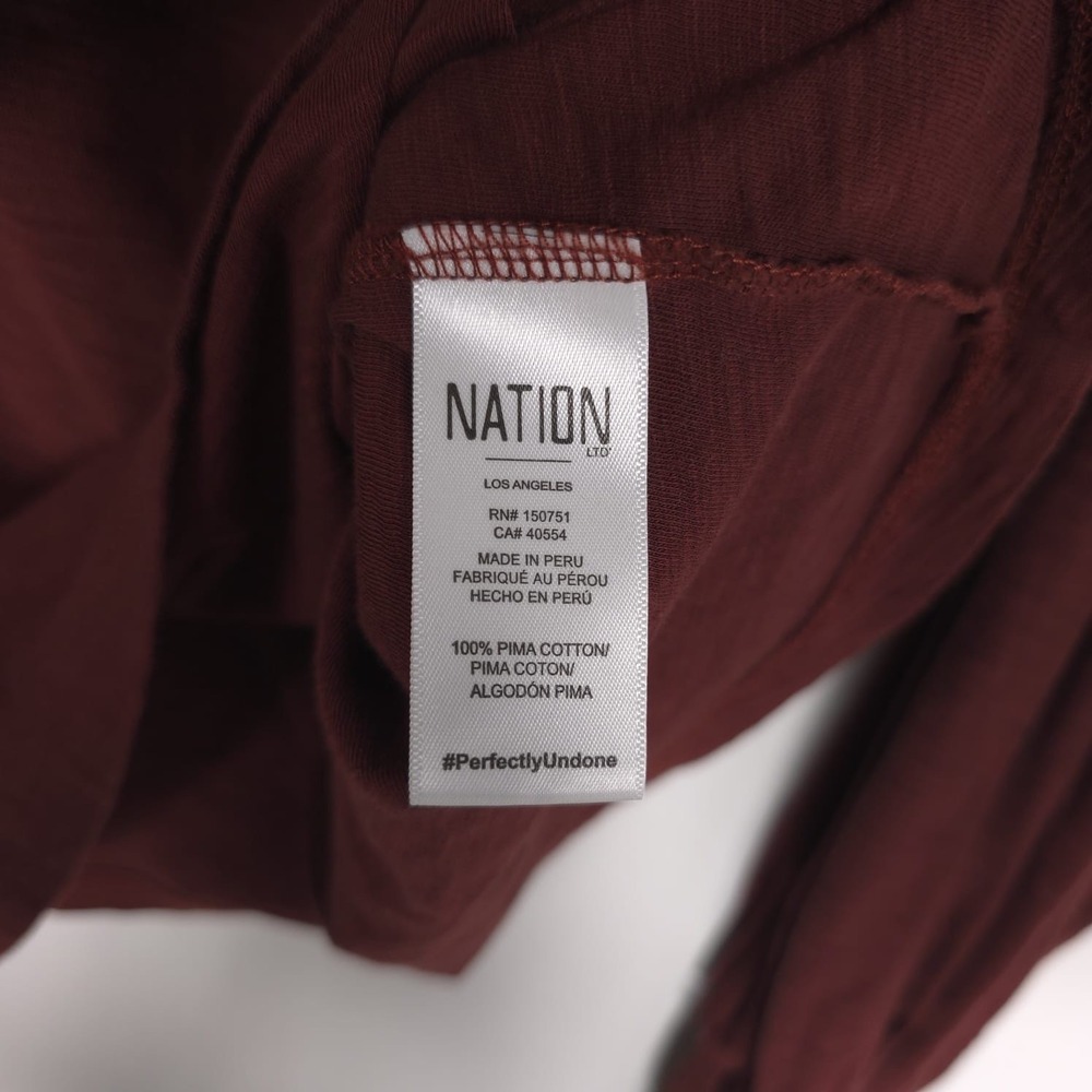 NATION‎ LTD Burgundy Pima Cotton Blouse Long Sleeve Smocked Cuff Women M - Picture 7 of 8